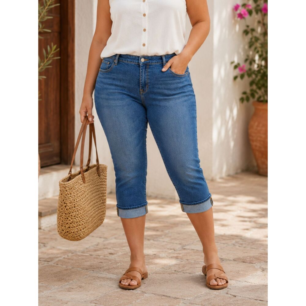 Gap Straight Cuff Crop Jeans Womens 18R Blue Stretch Denim Casual Plus